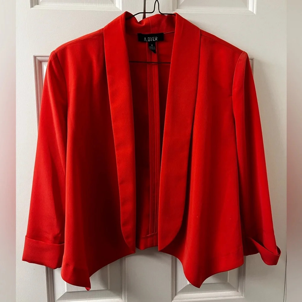Orange Cropped Open Blazer
